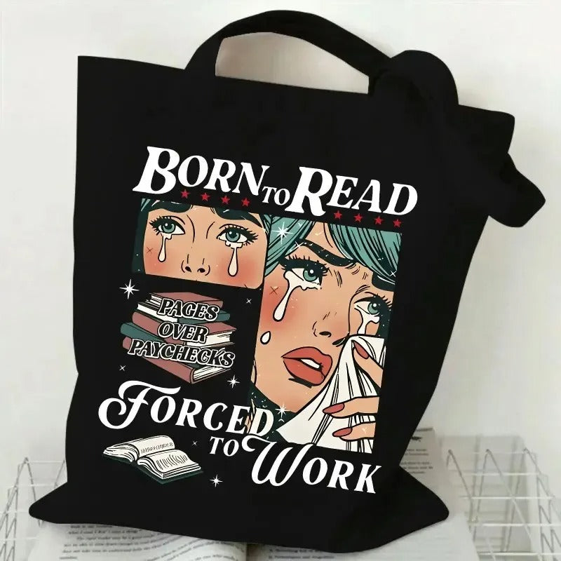 Born To Read Bookish Tote Bag Bookish Bag Canvas Tote Bag Large Capacity Shopping Bags Shoulder Handbag