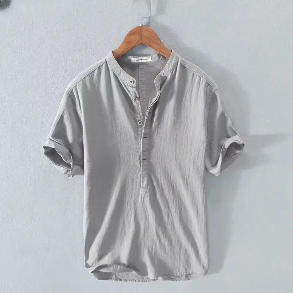 Men's Short Sleeve T-shirt Cotton and Linen Casual Men T-shirts Solid Color Summer Shirt Male Cozy Breathable