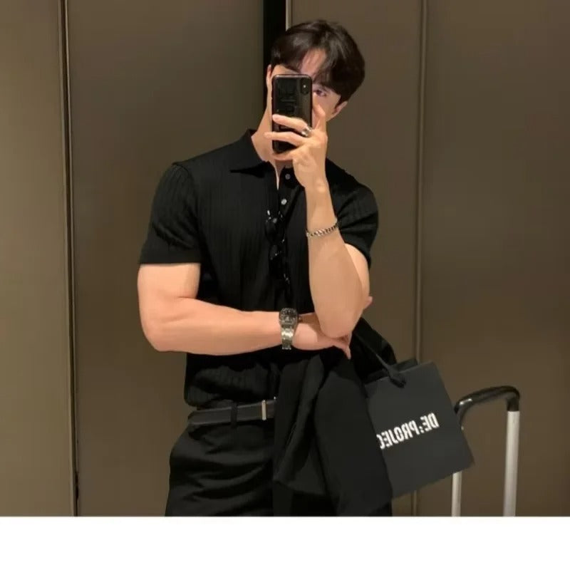 Summer New Men Knitted Shirts Short Sleeve Polo T-Shirts Tops Male Fashion Casual T Shirt Breathable Solid Polo Tee Man Clothing
