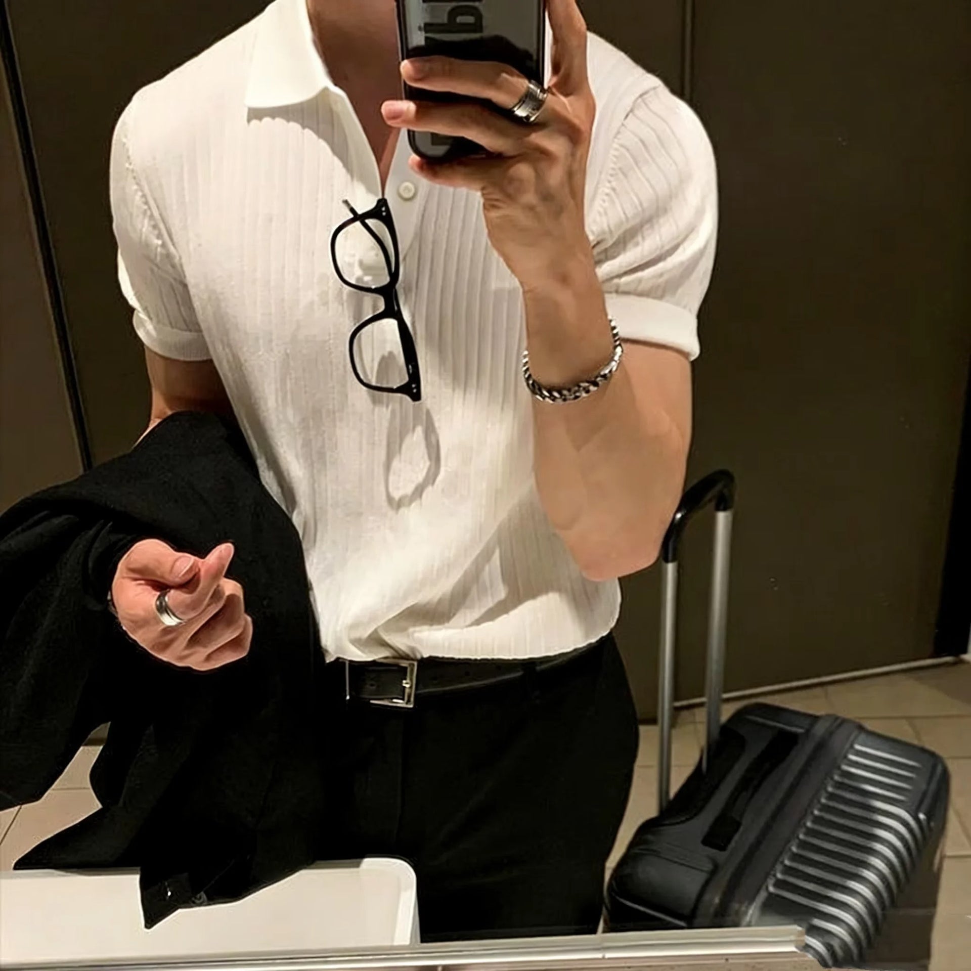 Summer New Men Knitted Shirts Short Sleeve Polo T-Shirts Tops Male Fashion Casual T Shirt Breathable Solid Polo Tee Man Clothing