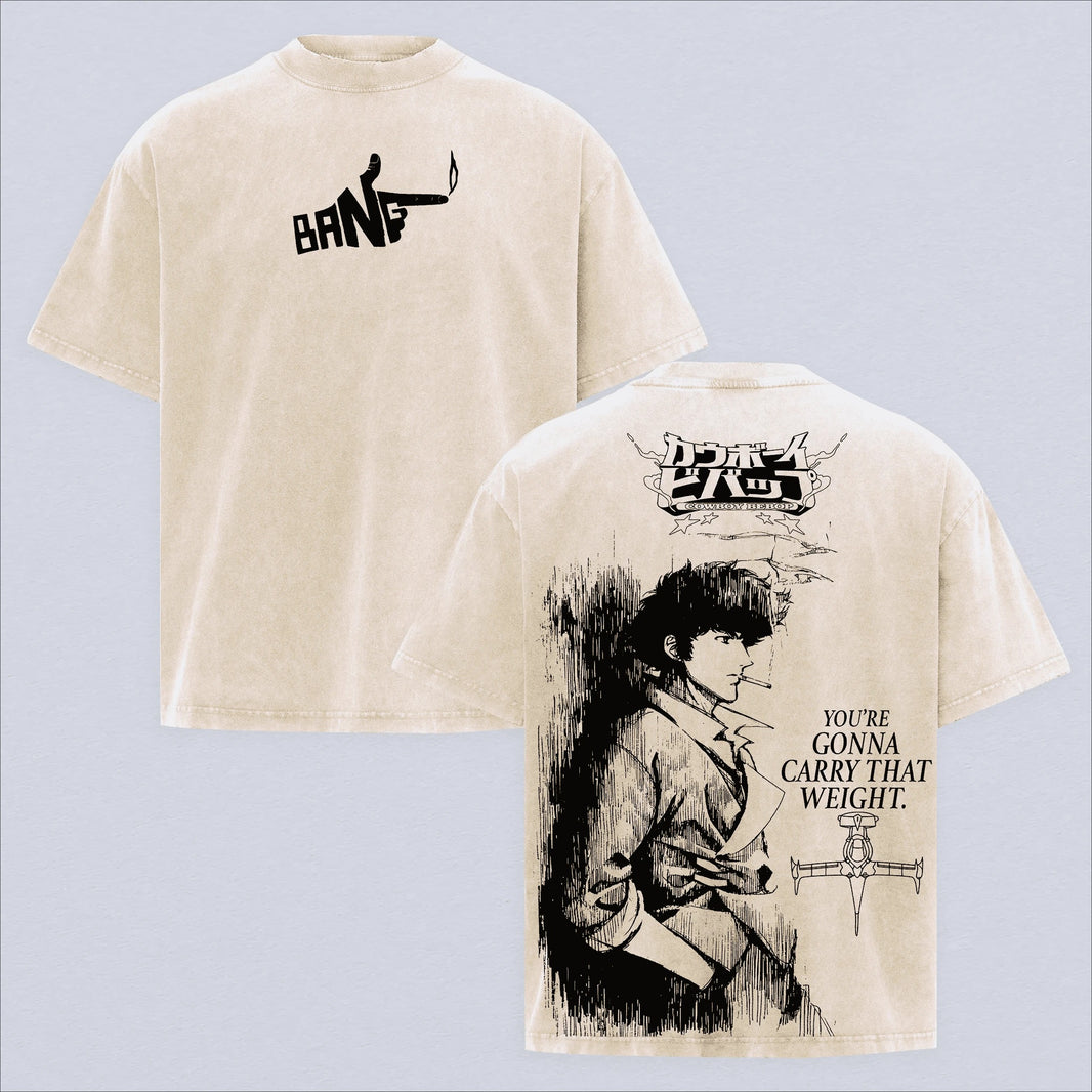 Manga Cowboy Bebop Printed T-shirt For Men's Clothing Vintage Washed Oversized T Shirt Summer Short Sleeve Cotton Tees Clothes