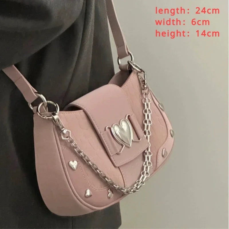 Star Pattern Y2K Hot Girl Chain Shoulder Bags for Women Black Pink Handbag Luxury Designer Grunge Bag Gothic Motor Style Sling