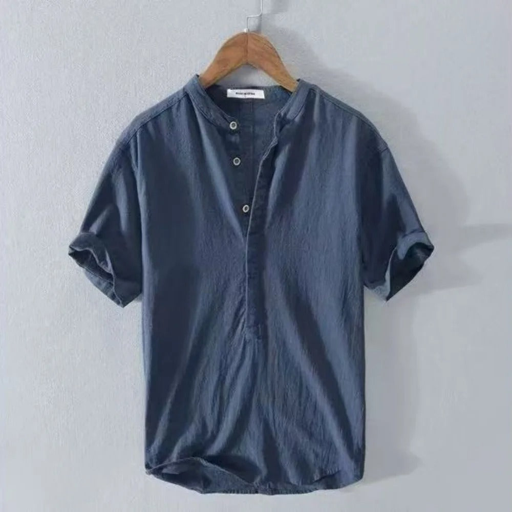 Men's Short Sleeve T-shirt Cotton and Linen Casual Men T-shirts Solid Color Summer Shirt Male Cozy Breathable