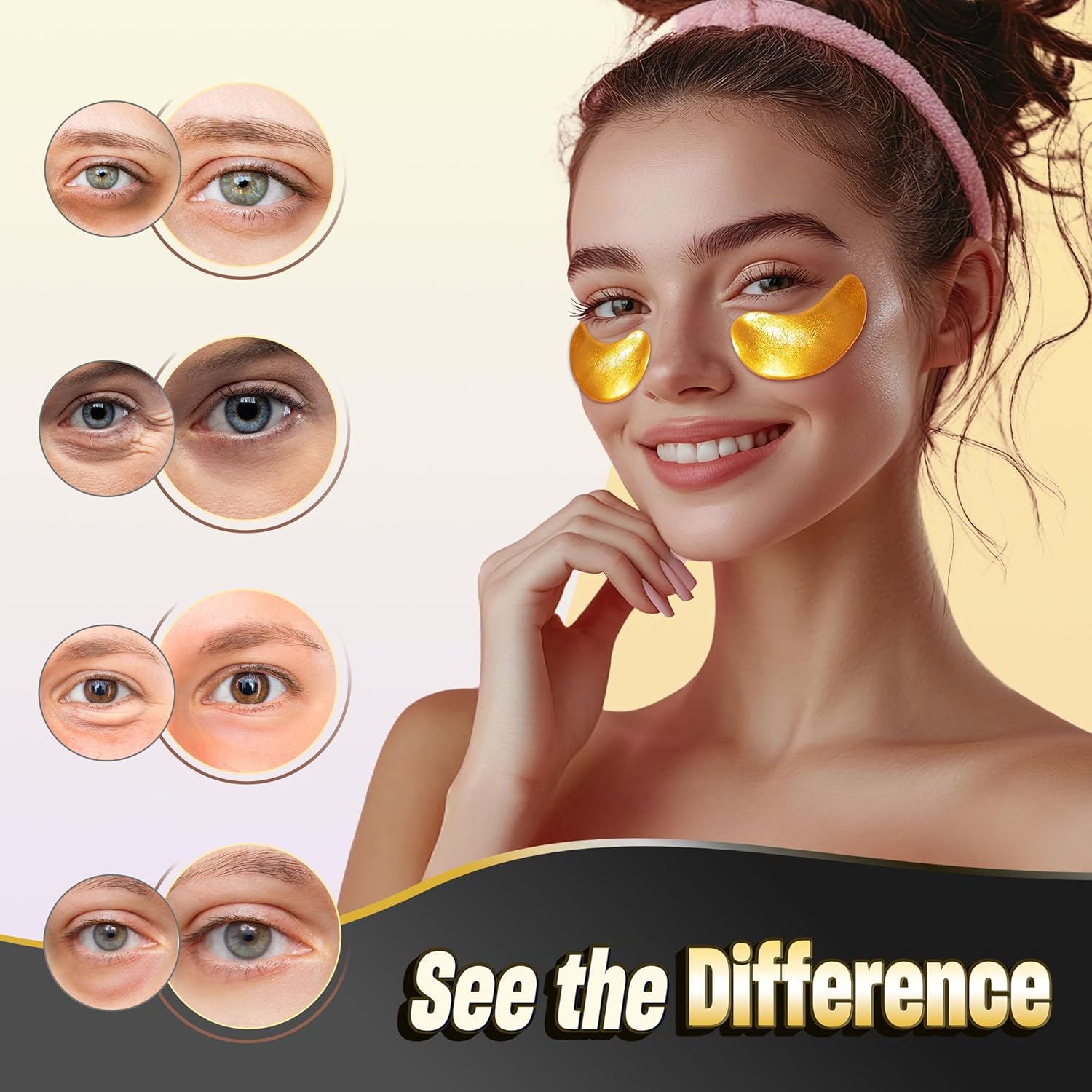 NAZANO 24K Gold Under Eye Patches - 60 Pack Eye Masks | for Puffy Eyes Dark Circles, Bags & Wrinkles with Collagen & Hyaluronic Acid - Eye Care Pads for Daily Skincare (Gold)