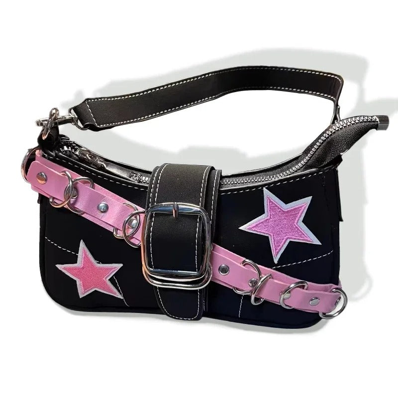 Star Pattern Y2K Hot Girl Chain Shoulder Bags for Women Black Pink Handbag Luxury Designer Grunge Bag Gothic Motor Style Sling