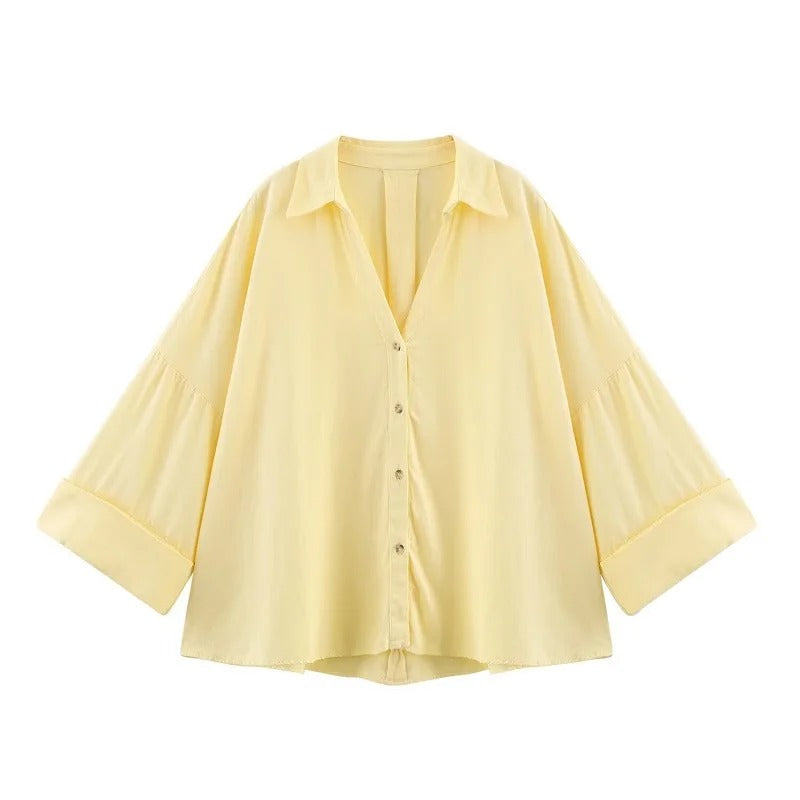 MUJER Striped Women's Shirt White Loose Casual Shirts for Women Summer Button up Shirts and Blouses Woman Wide Sleeve Ladies Top