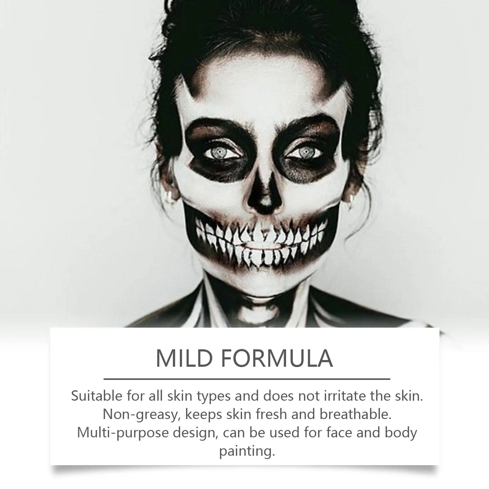 Halloween Black White Face Body Paint Kit Full Coverage Lighweight Foundation Clown Joker Makeup Festive Makeup Accessories Set