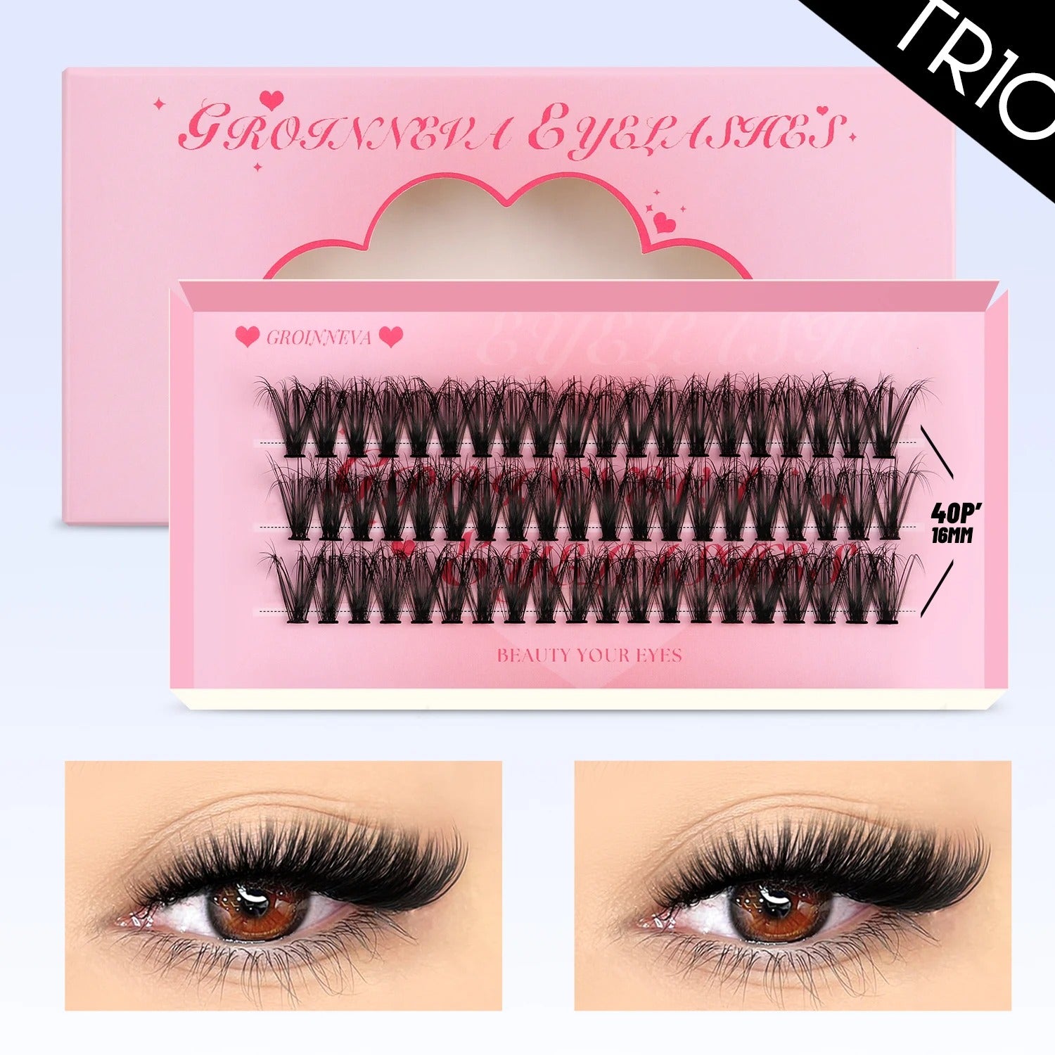 GROINNEYA Fluffy Lash Clusters DIY Natural Thick Cluster Lashes Fluffy Soft Mink Lashes Extension Individual Eyelashes Makeup