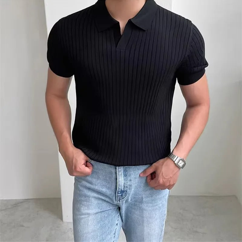 Summer New Men Knitted Shirts Short Sleeve Polo T-Shirts Tops Male Fashion Casual T Shirt Breathable Solid Polo Tee Man Clothing
