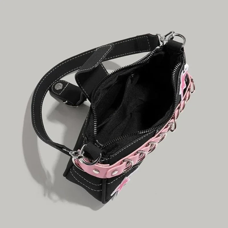Star Pattern Y2K Hot Girl Chain Shoulder Bags for Women Black Pink Handbag Luxury Designer Grunge Bag Gothic Motor Style Sling