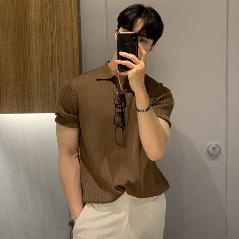 Summer New Men Knitted Shirts Short Sleeve Polo T-Shirts Tops Male Fashion Casual T Shirt Breathable Solid Polo Tee Man Clothing